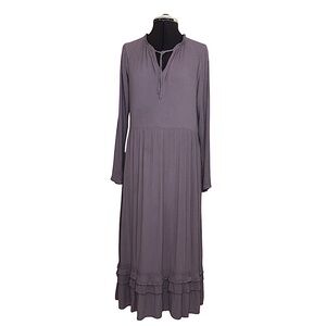 Knox Rose Rayon Lavender Crinkled Smoke Ruffle Crochet  Pockets Boho Midi Dres M